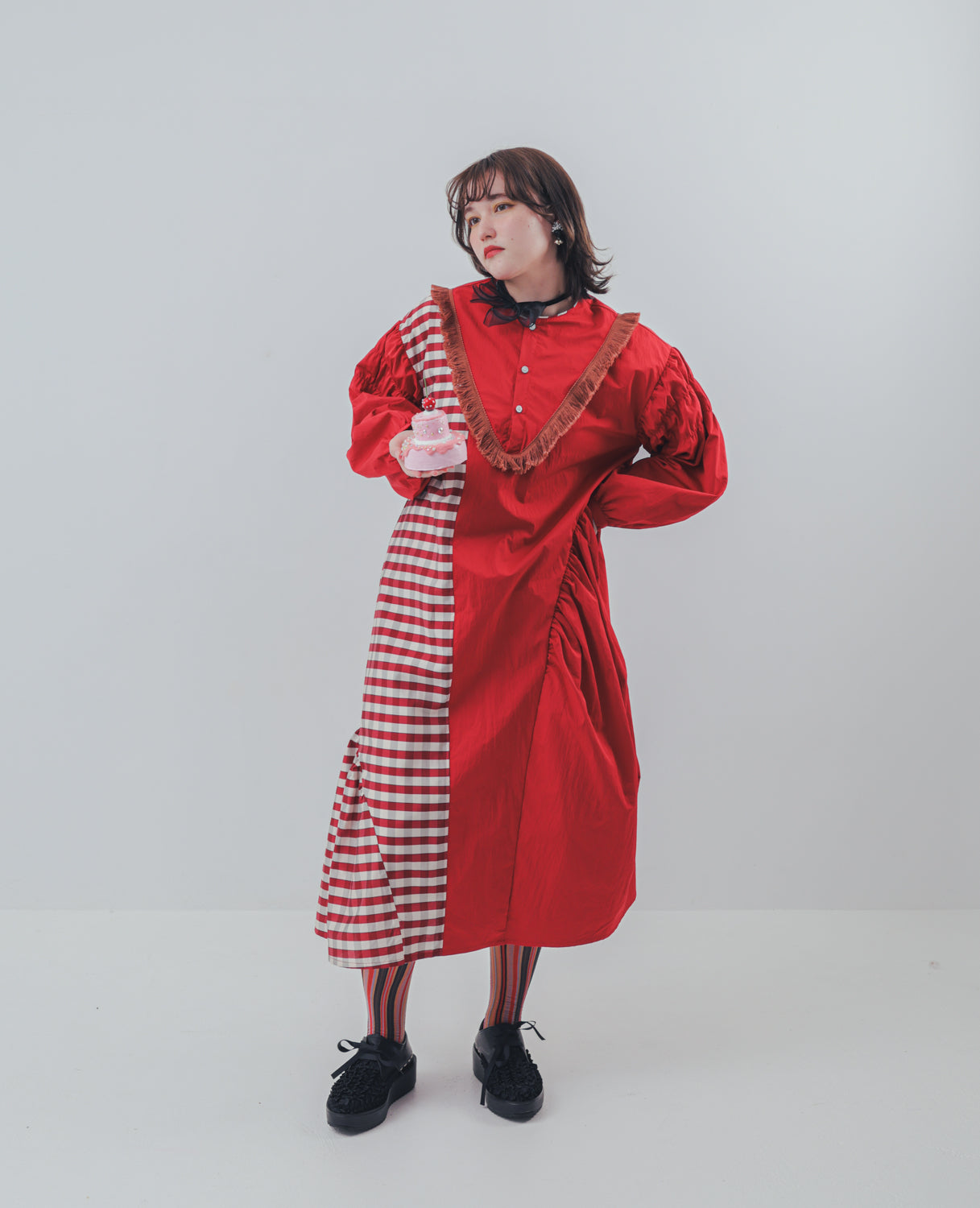 2ピースブロックチェックワンピース ladies  [352-0103-2]