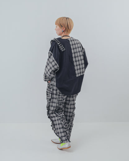 チェックアシメフリルパンツ ladeis  [352-0908-2]