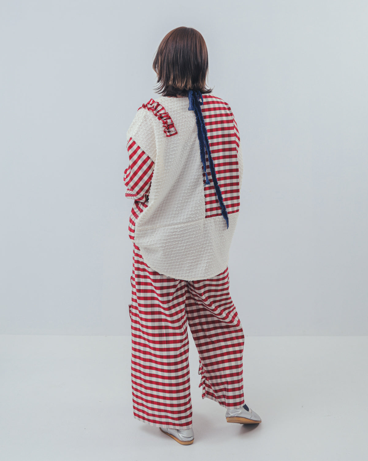 ブロックチェックフリルワイドパンツ  ladies  [352-0901-2]
