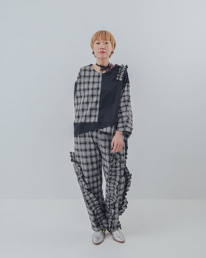 チェックアシメフリルパンツ ladeis  [352-0908-2]