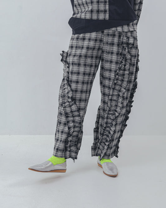 チェックアシメフリルパンツ　ladies  [352-0908-2]