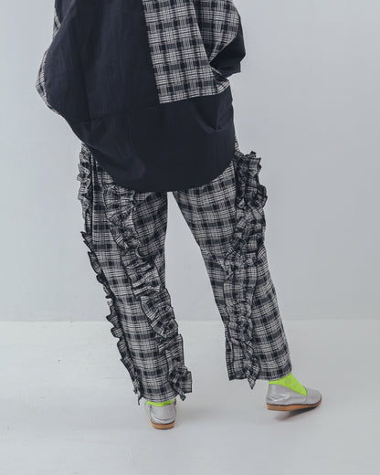 チェックアシメフリルパンツ ladeis  [352-0908-2]