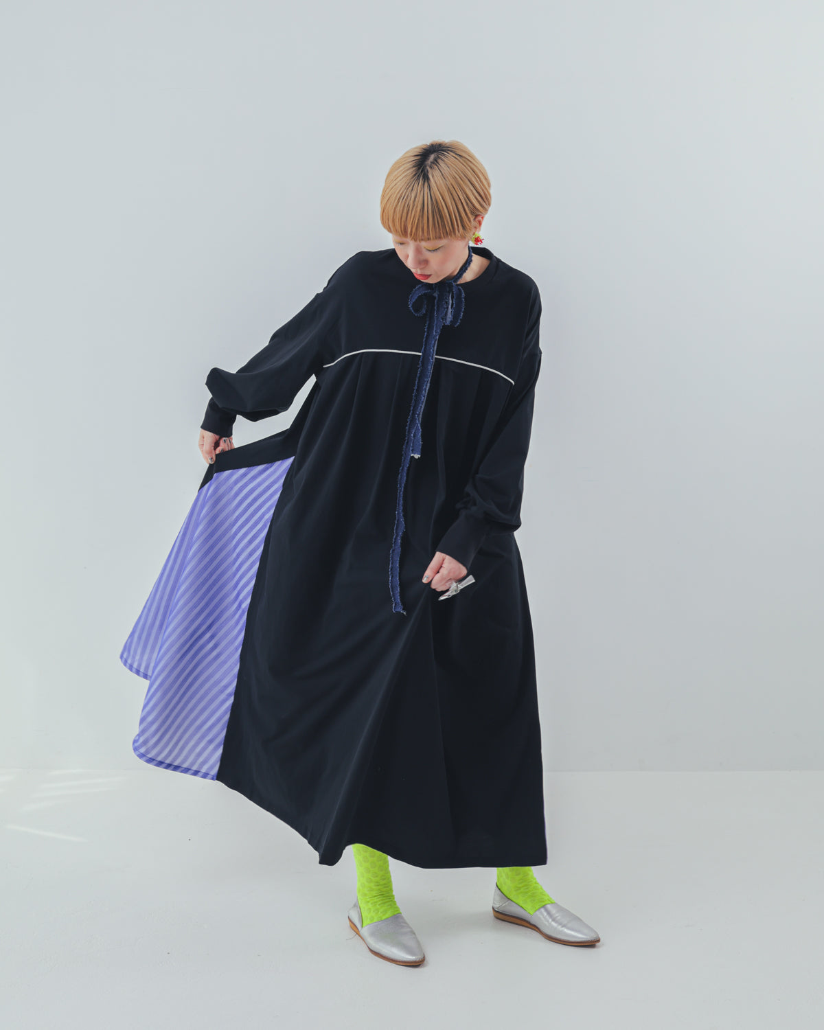 パネル配色カラーAラインワンピース    [352-0106-2]