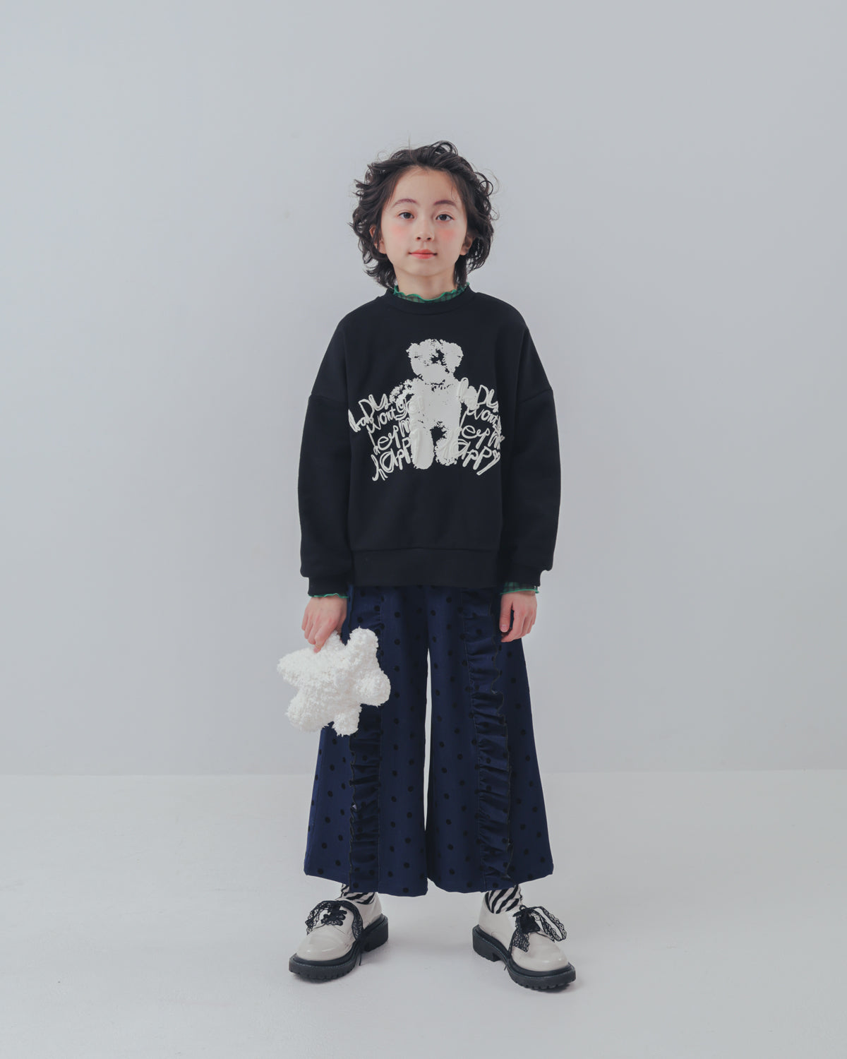 フロッキードットフリルワイドパンツ     [352-0903-1]