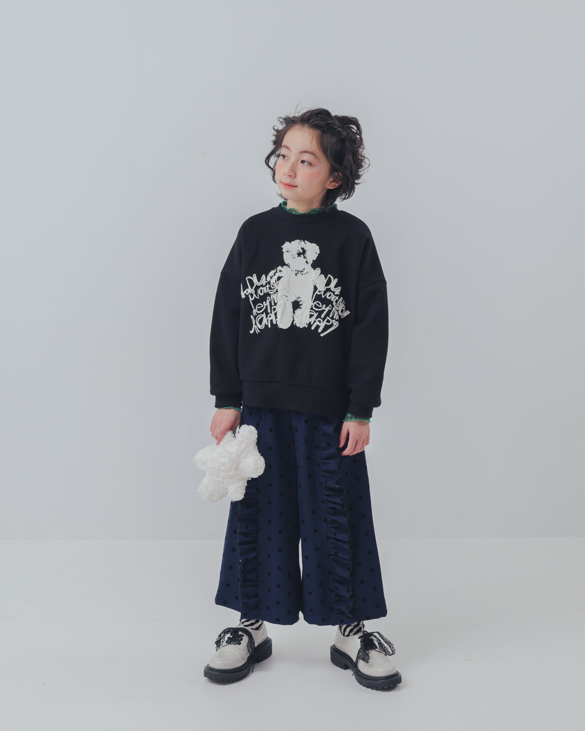 フロッキードットフリルワイドパンツ     [352-0903-1]
