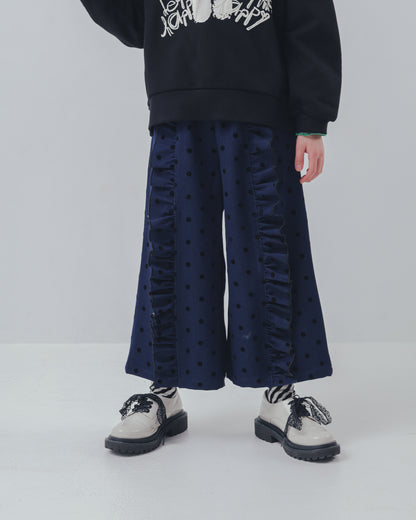 フロッキードットフリルワイドパンツ     [352-0903-1]