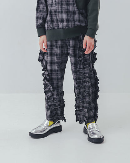 チェックアシメフリルパンツ    [352-0908-1]