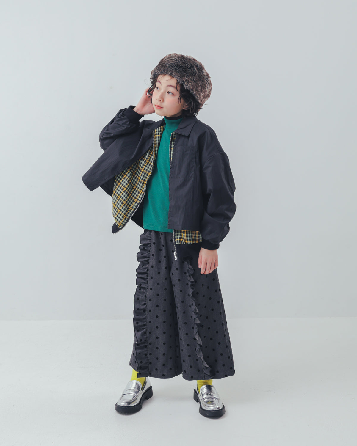 フロッキードットフリルワイドパンツ     [352-0903-1]