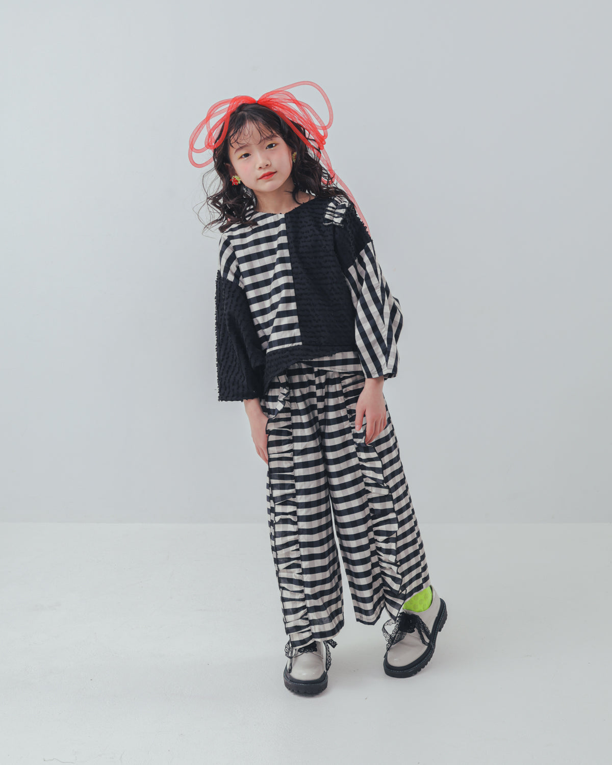 ブロックチェックフリルワイドパンツ    [352-0901-1]