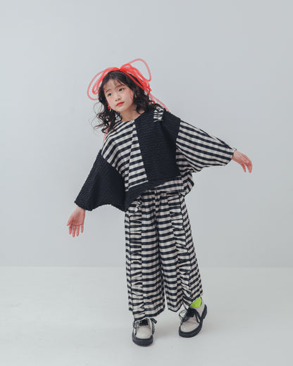 ブロックチェックフリルワイドパンツ    [352-0901-1]