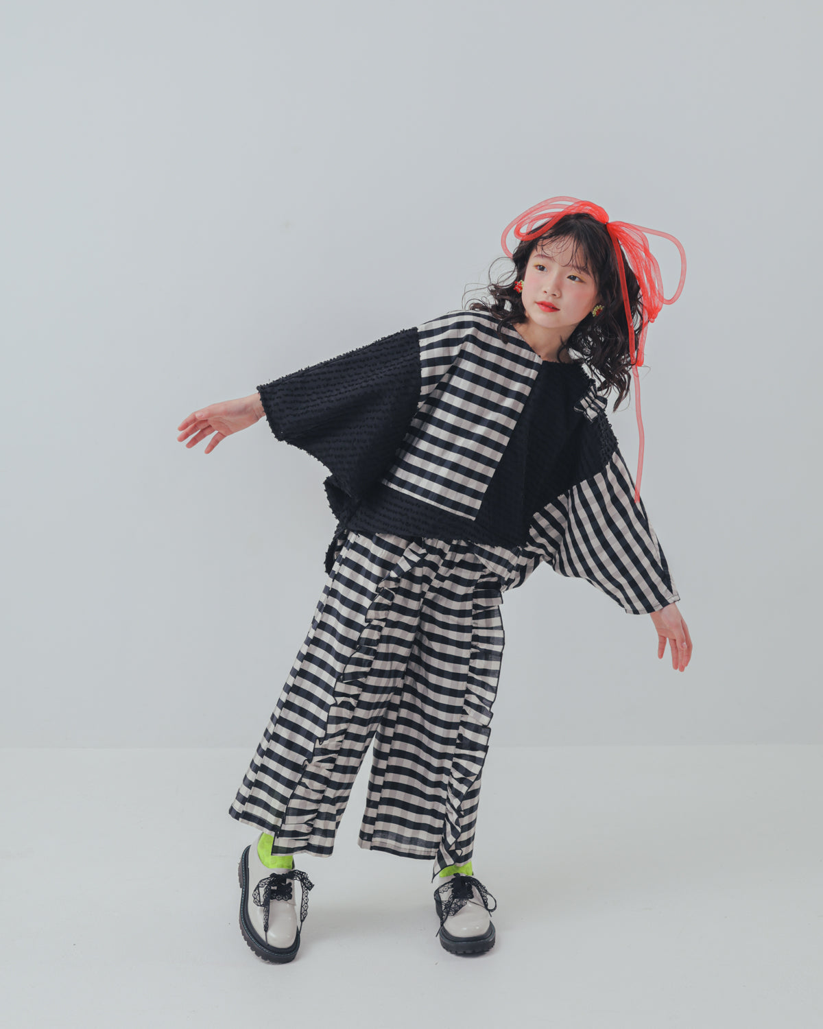 ブロックチェックフリルワイドパンツ    [352-0901-1]