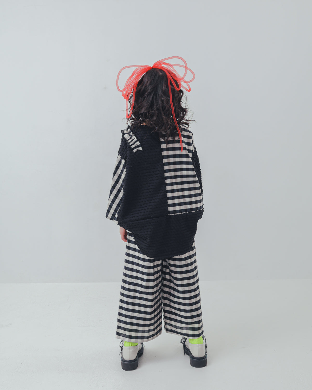 ブロックチェックフリルワイドパンツ    [352-0901-1]