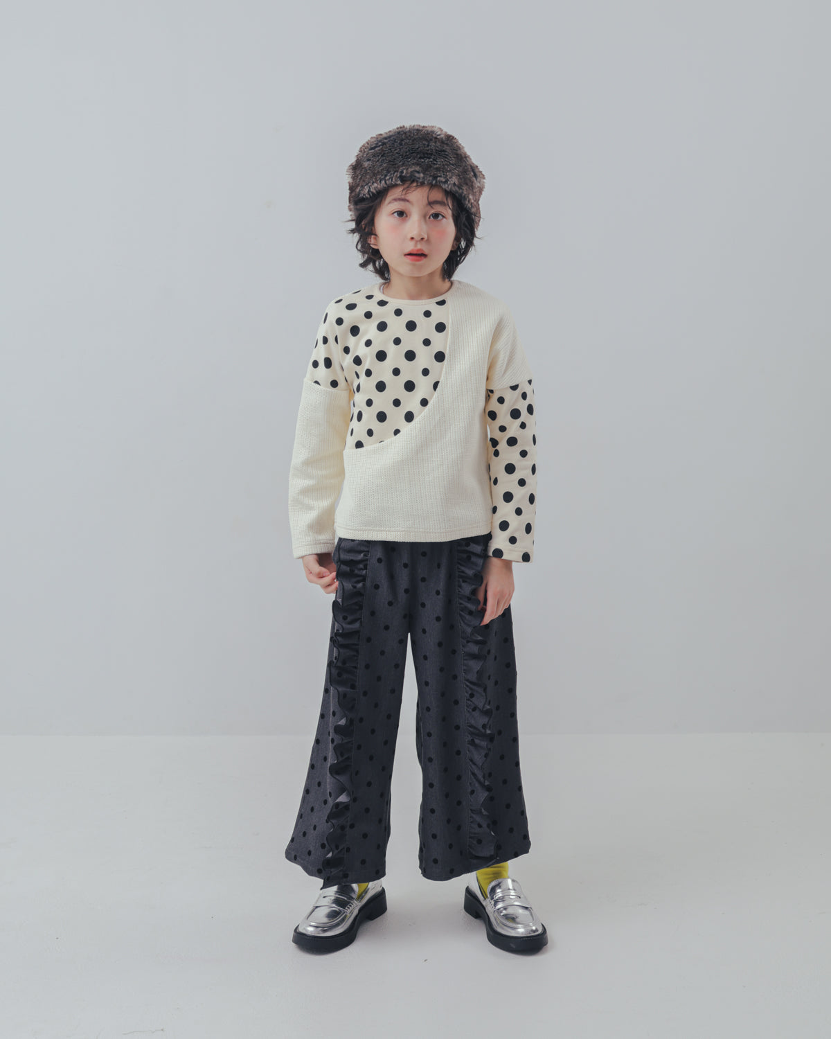 フロッキードットフリルワイドパンツ     [352-0903-1]