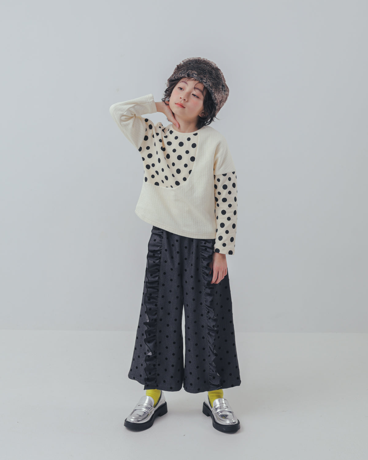 フロッキードットフリルワイドパンツ     [352-0903-1]