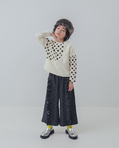 フロッキードットフリルワイドパンツ     [352-0903-1]