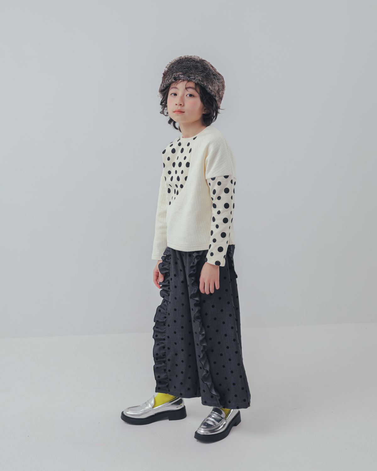 フロッキードットフリルワイドパンツ     [352-0903-1]