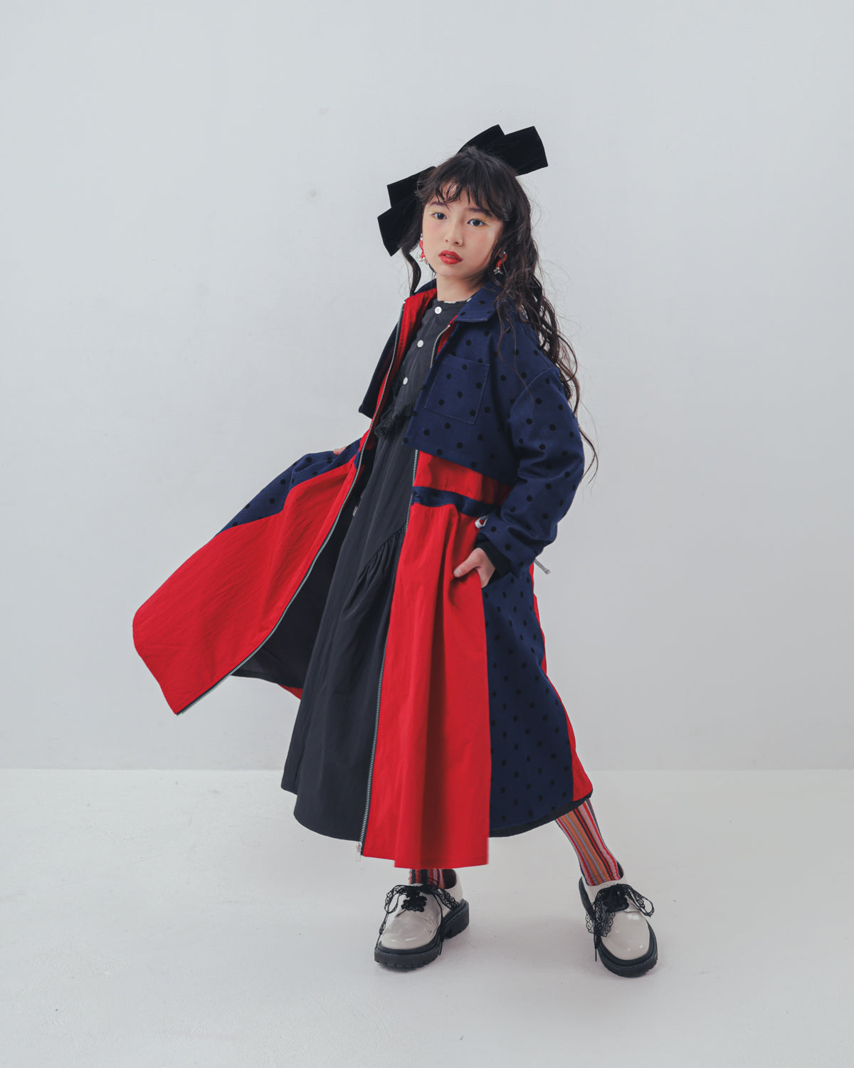 フロッキードットzipperジャケットワンピース   [352-0102-1]