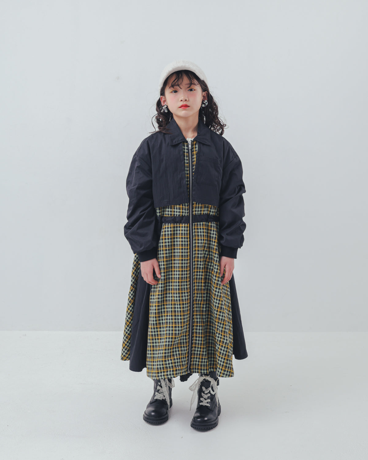 チェックzipperジャケットワンピース   [352-0101-1]