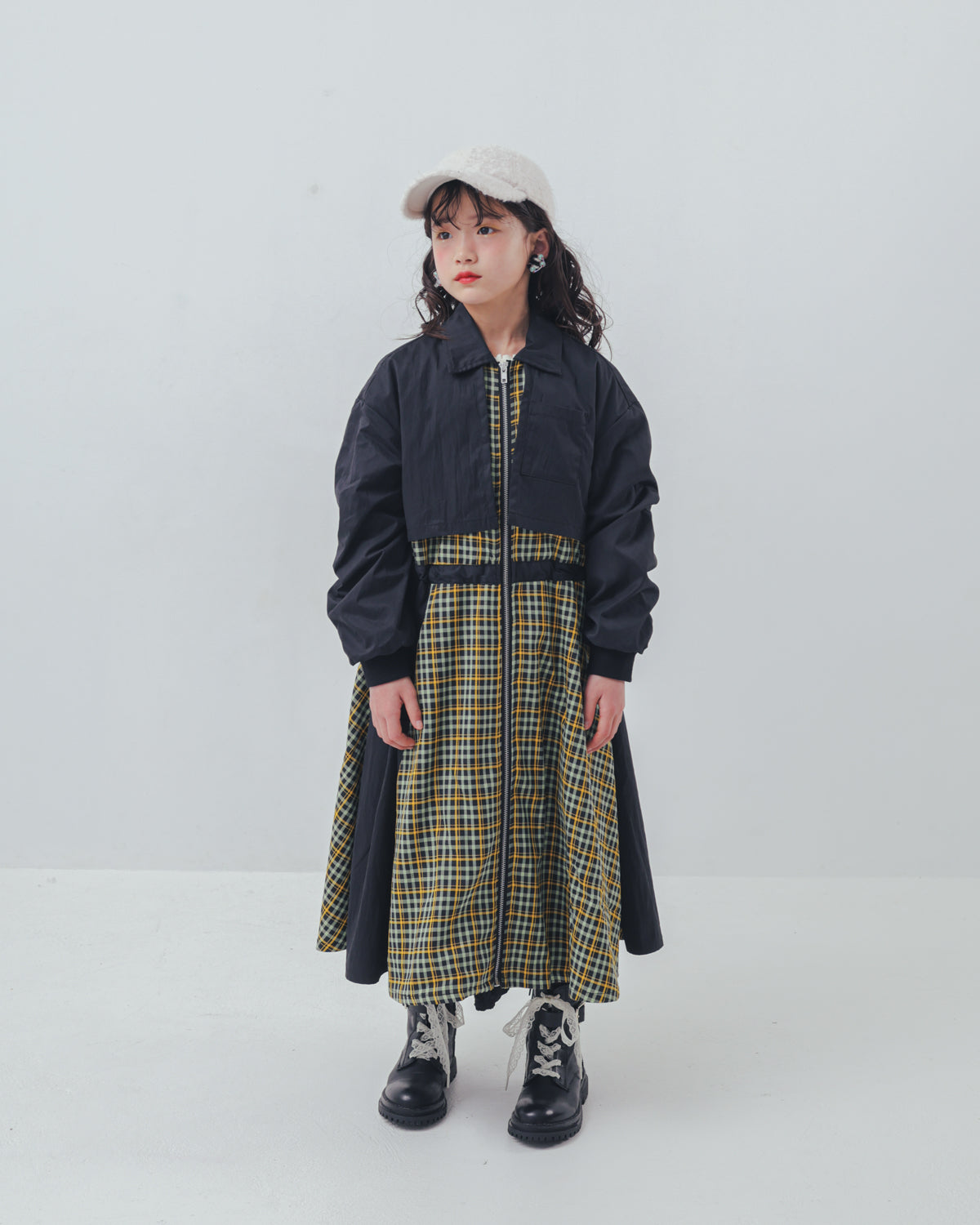 チェックzipperジャケットワンピース   [352-0101-1]