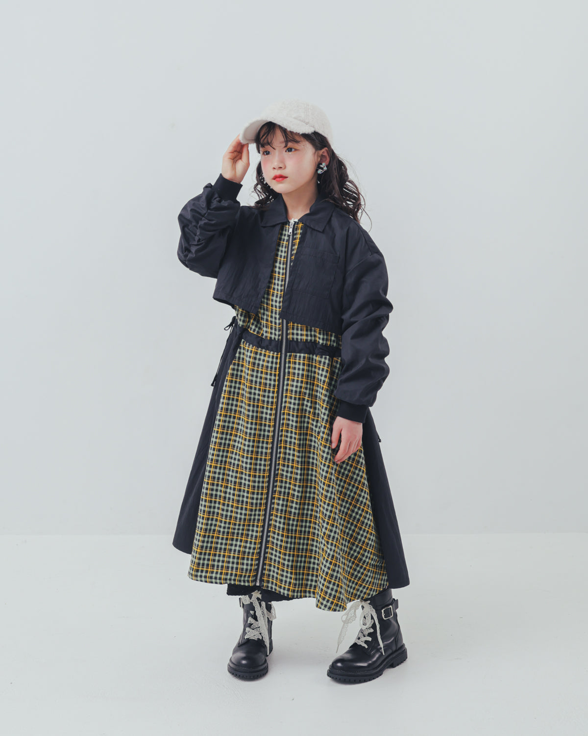 チェックzipperジャケットワンピース   [352-0101-1]