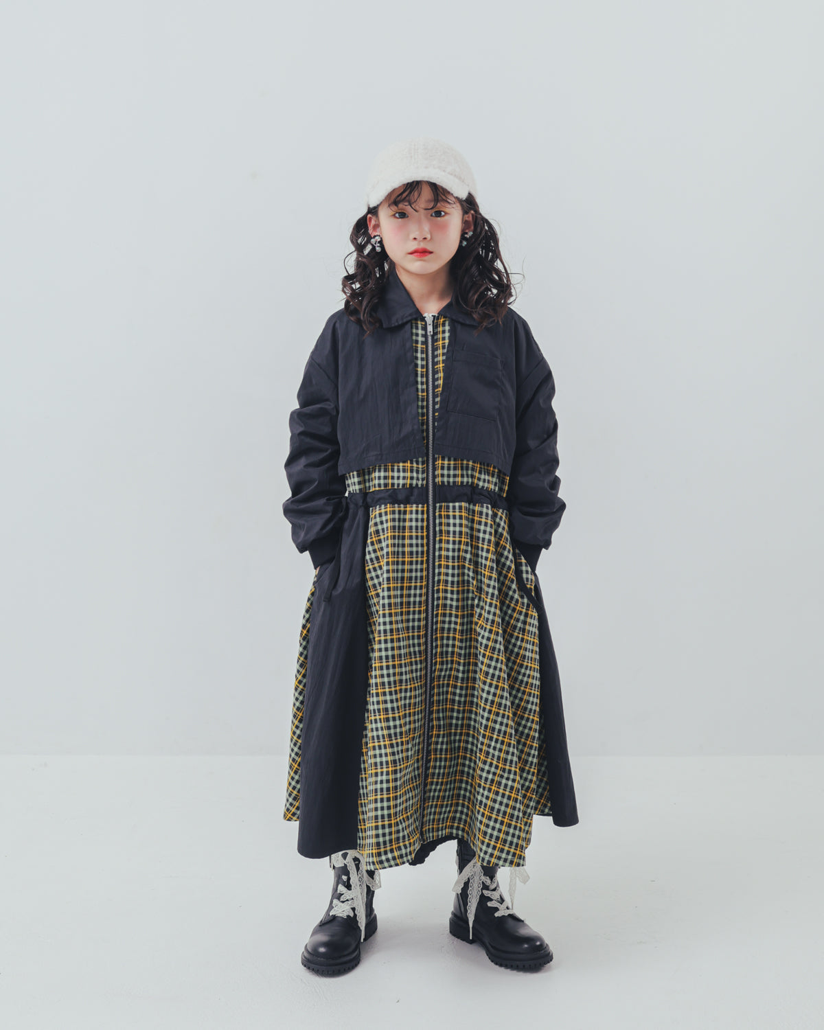チェックzipperジャケットワンピース   [352-0101-1]