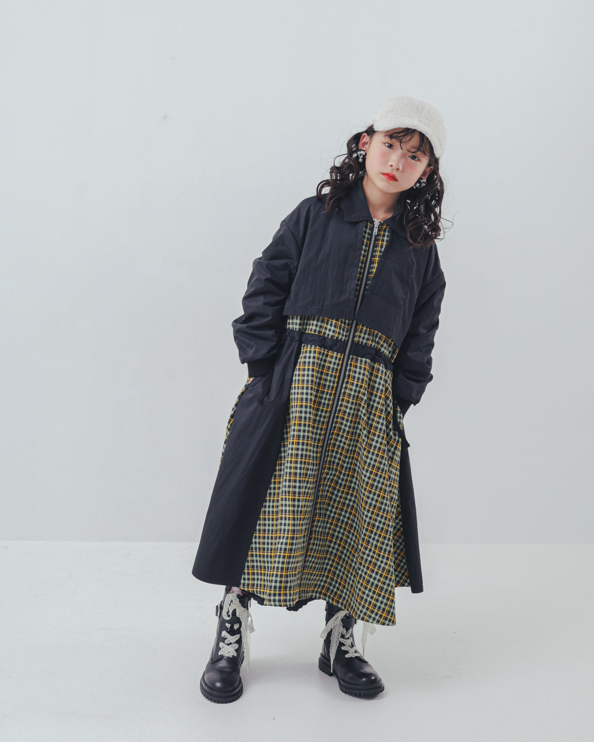 チェックzipperジャケットワンピース   [352-0101-1]