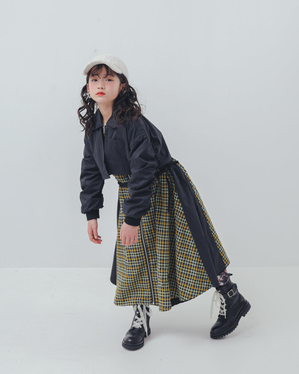 チェックzipperジャケットワンピース   [352-0101-1]