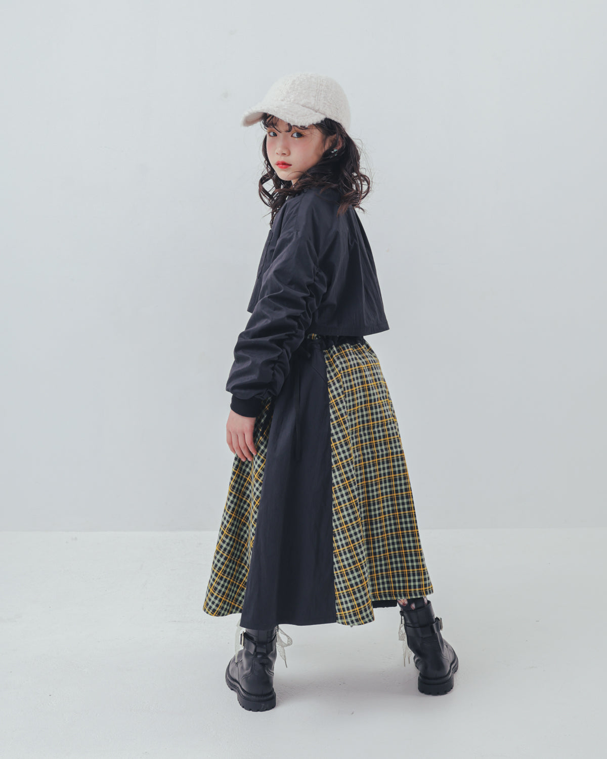チェックzipperジャケットワンピース   [352-0101-1]