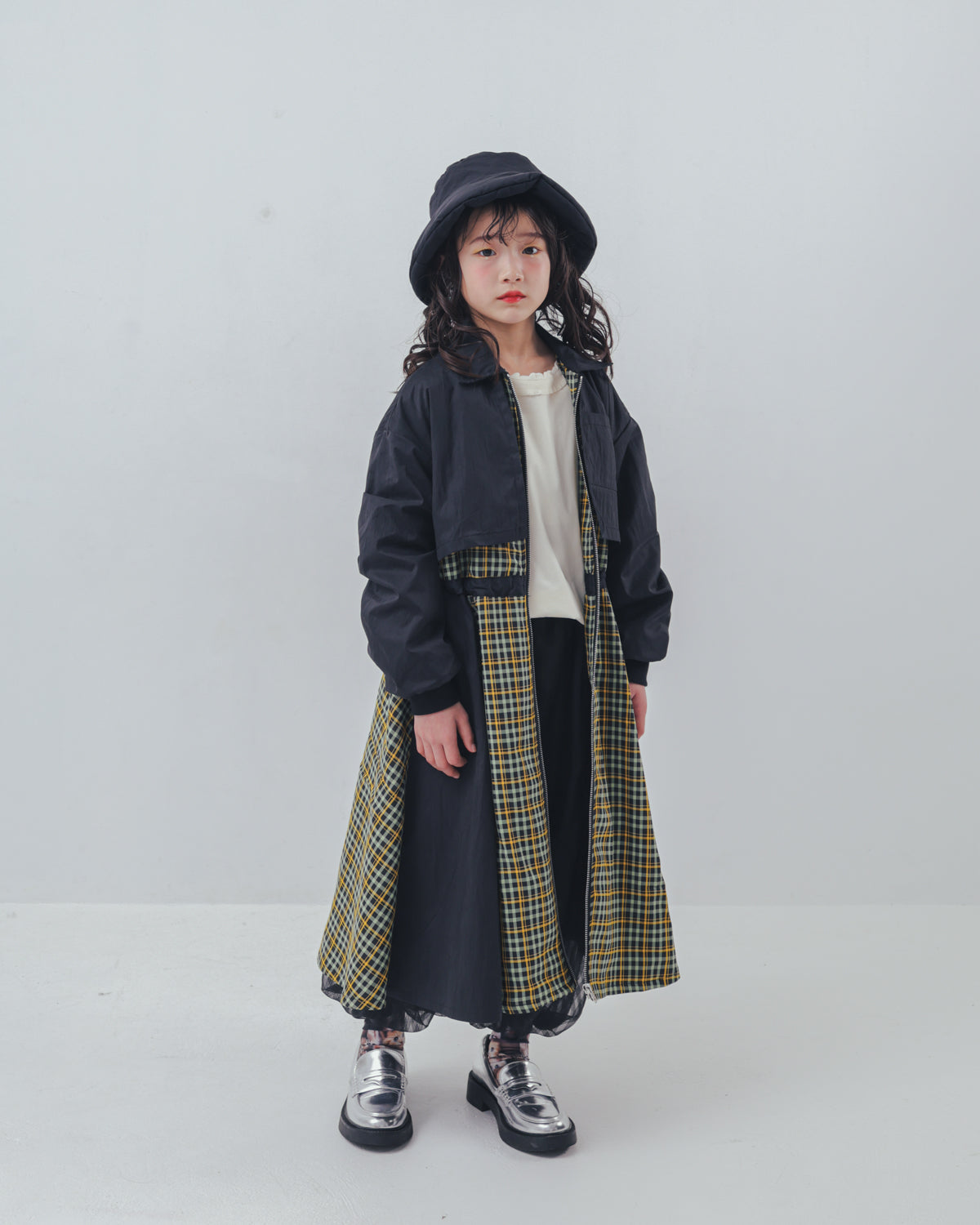 チェックzipperジャケットワンピース   [352-0101-1]