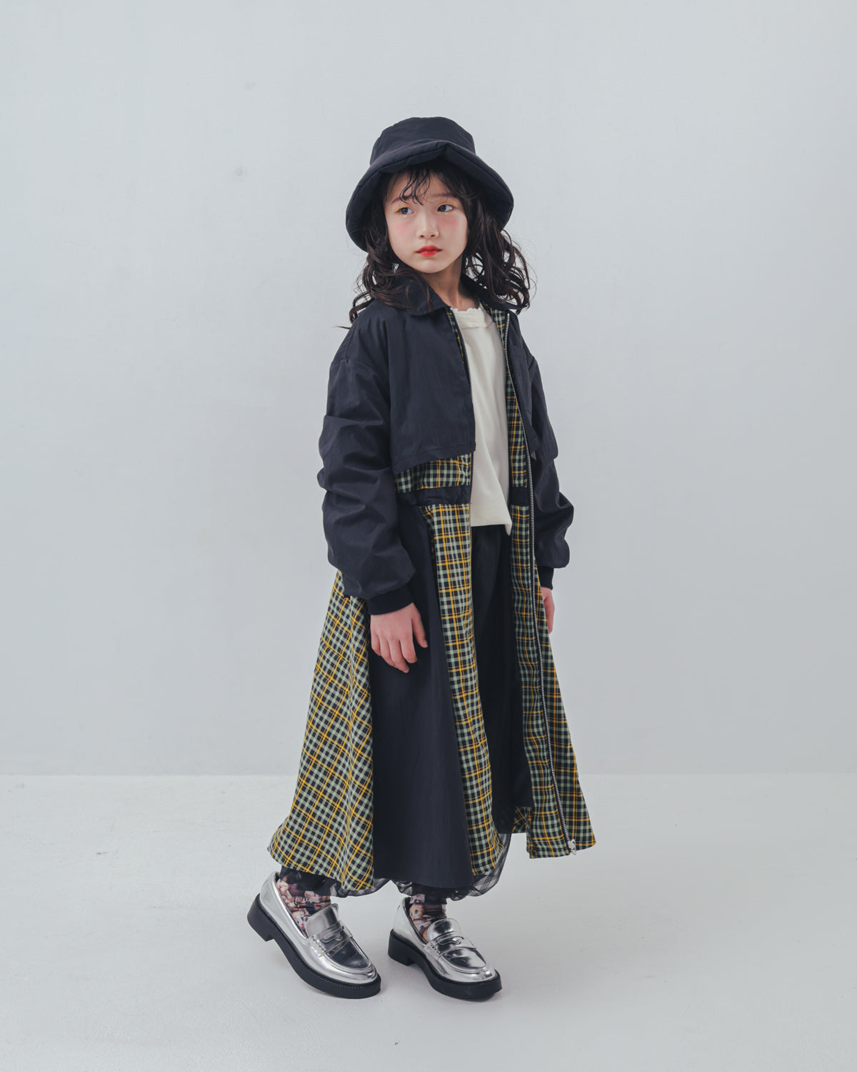 チェックzipperジャケットワンピース   [352-0101-1]
