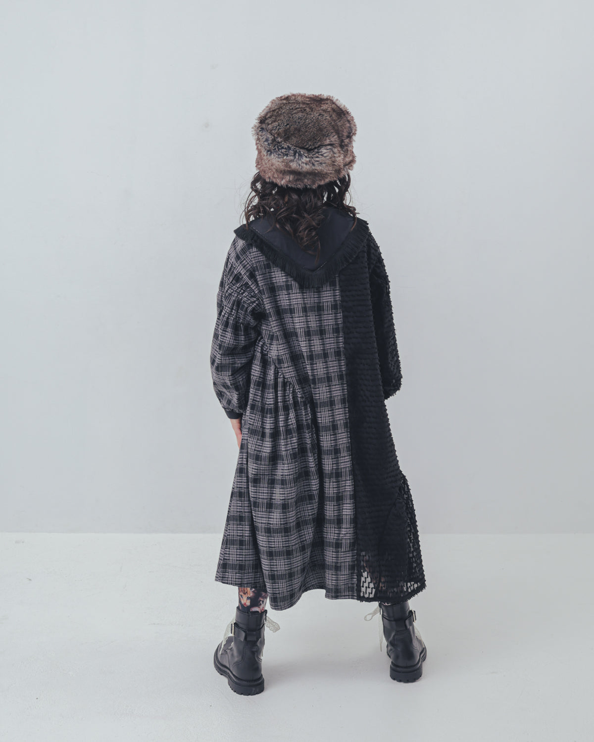 2ピースモノトーンチェック柄ワンピース  [352-0104-1]