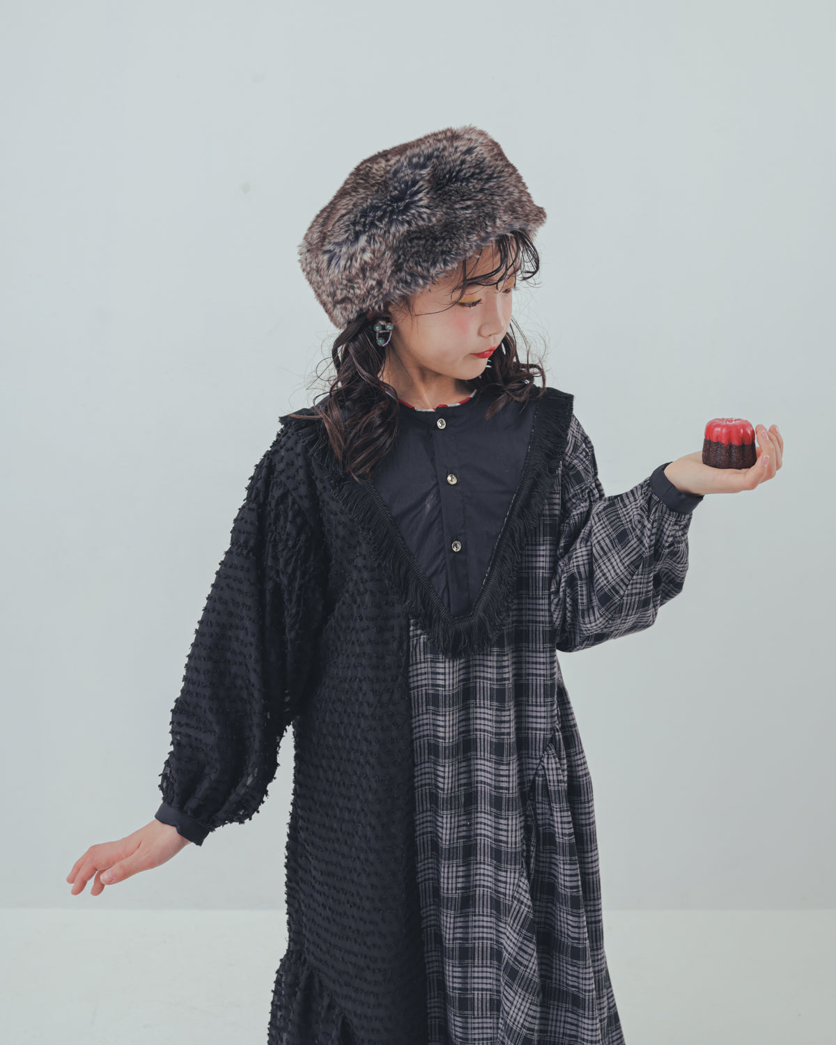 2ピースモノトーンチェック柄ワンピース  [352-0104-1]