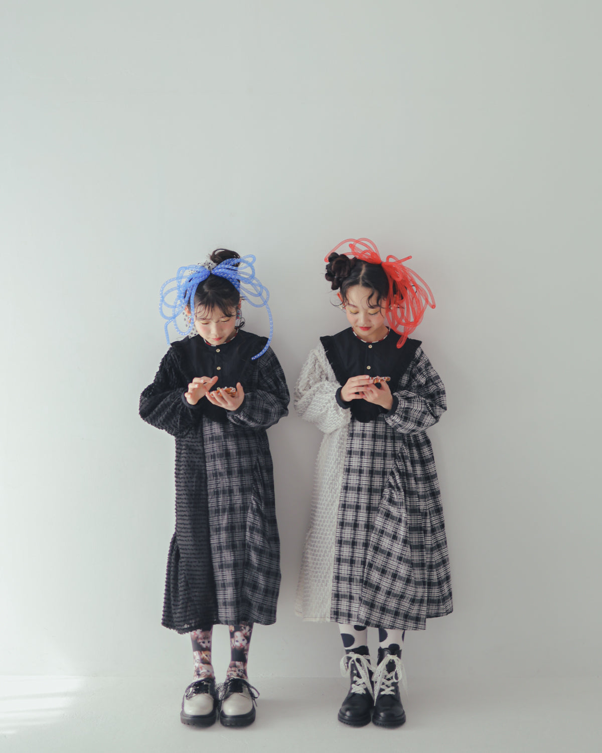 2ピースモノトーンチェック柄ワンピース  [352-0104-1]