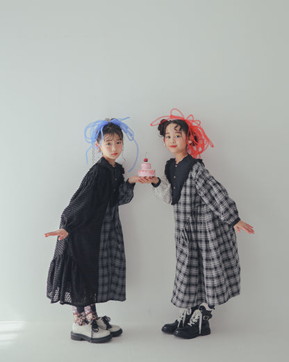 2ピースモノトーンチェック柄ワンピース  [352-0104-1]
