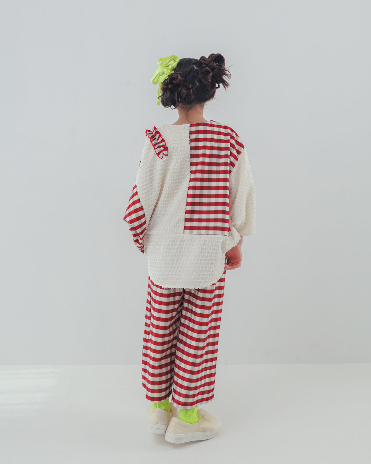 ブロックチェックフリルワイドパンツ    [352-0901-1]