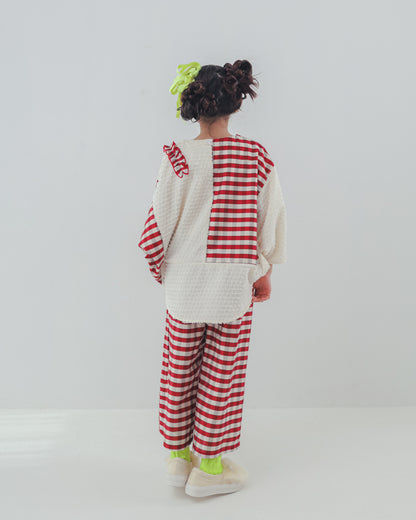ブロックチェックフリルワイドパンツ    [352-0901-1]