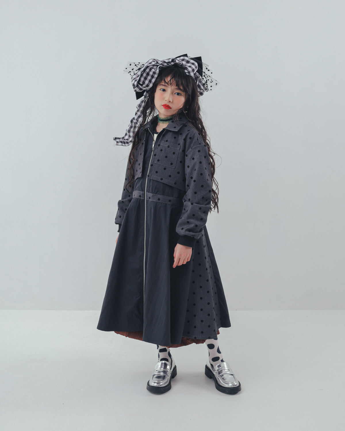 フロッキードットzipperジャケットワンピース   [352-0102-1]