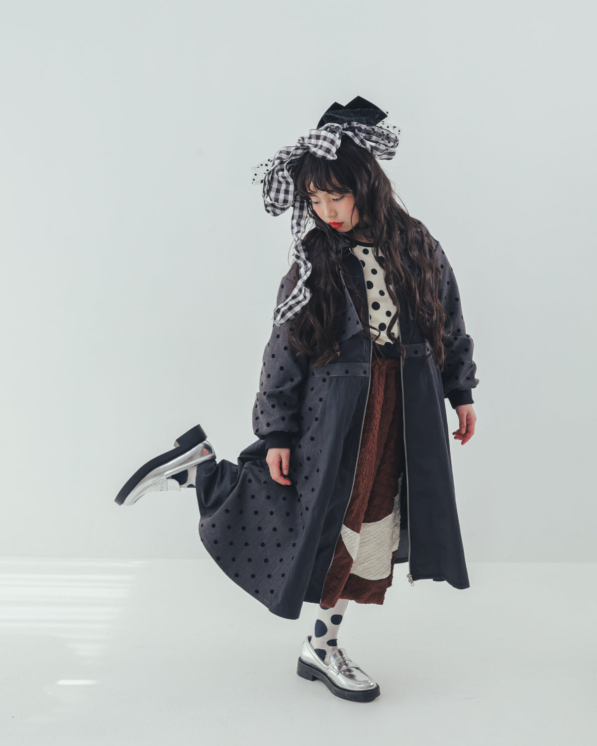 フロッキードットzipperジャケットワンピース   [352-0102-1]
