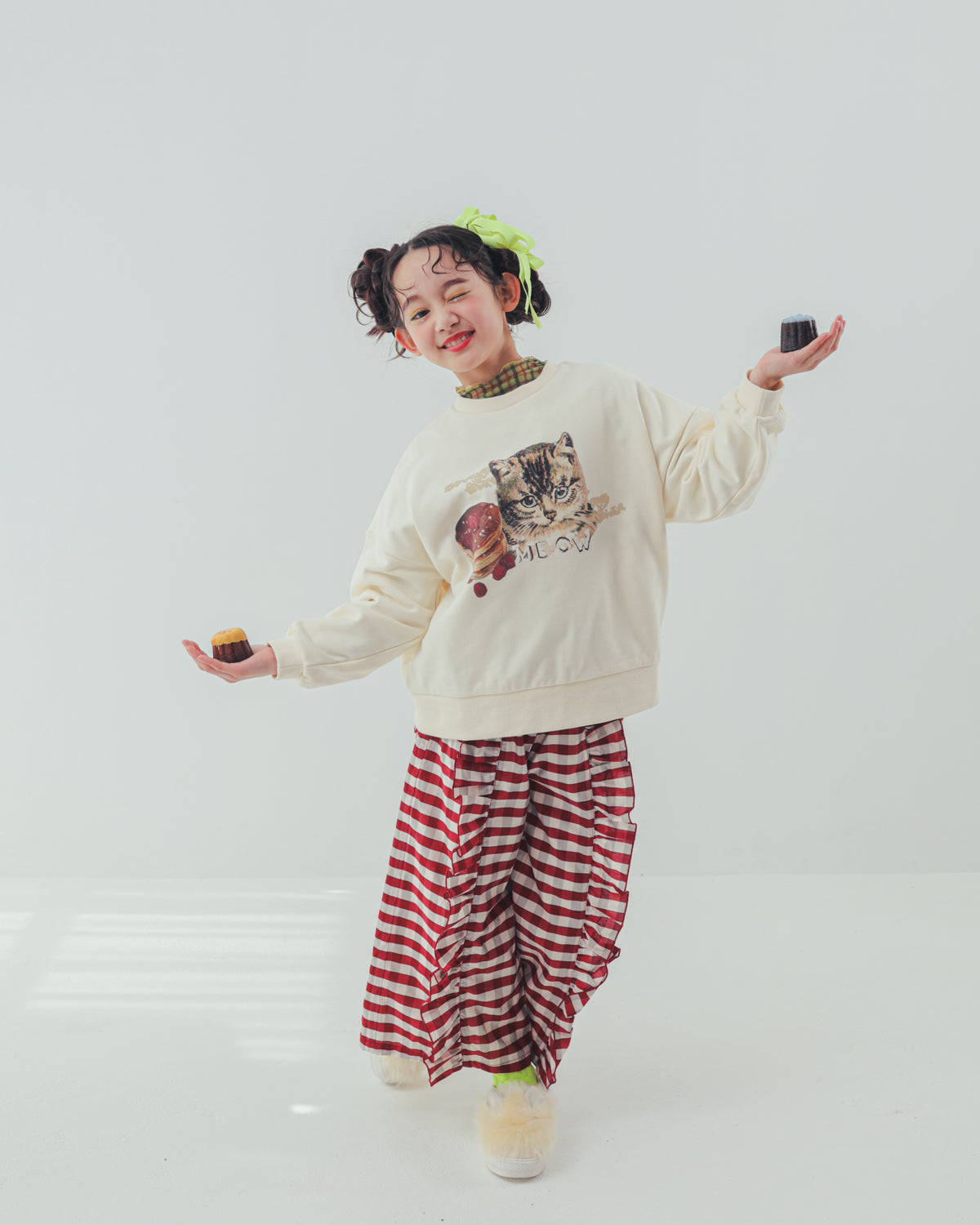 ブロックチェックフリルワイドパンツ    [352-0901-1]