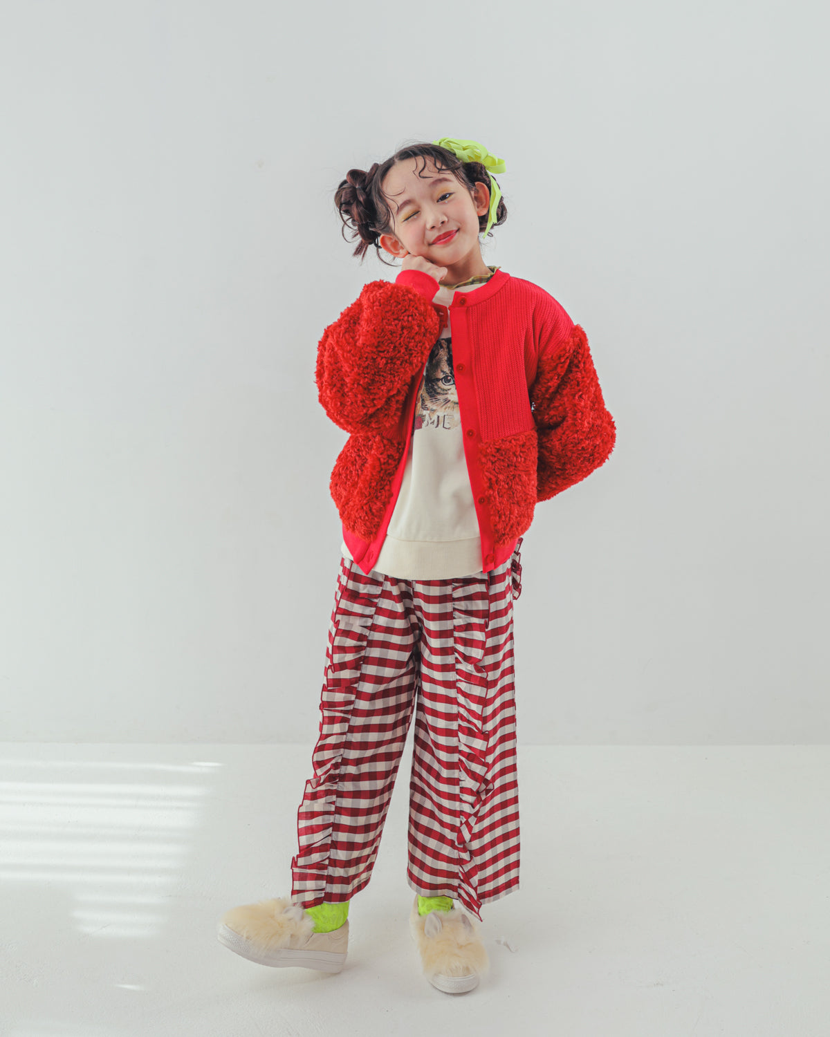 ブロックチェックフリルワイドパンツ    [352-0901-1]