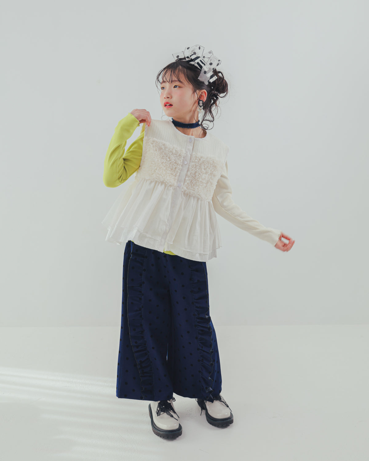 フロッキードットフリルワイドパンツ     [352-0903-1]