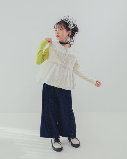 フロッキードットフリルワイドパンツ     [352-0903-1]