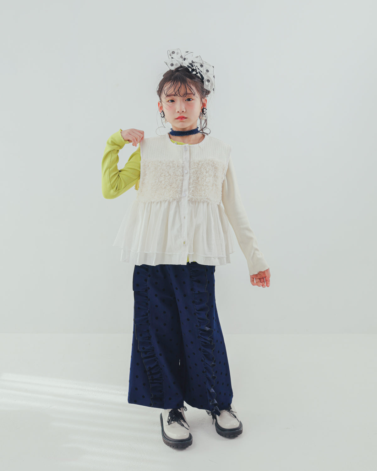 フロッキードットフリルワイドパンツ     [352-0903-1]