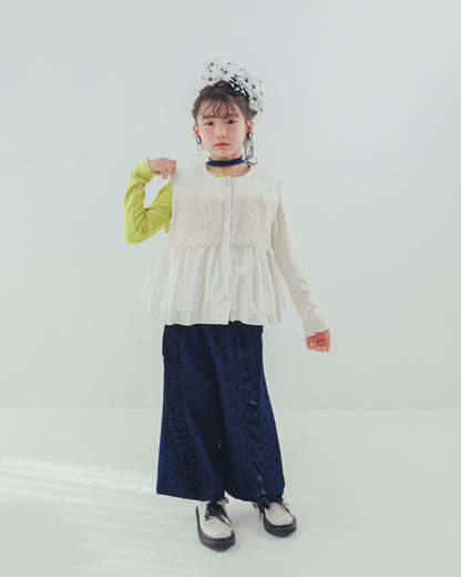 フロッキードットフリルワイドパンツ     [352-0903-1]