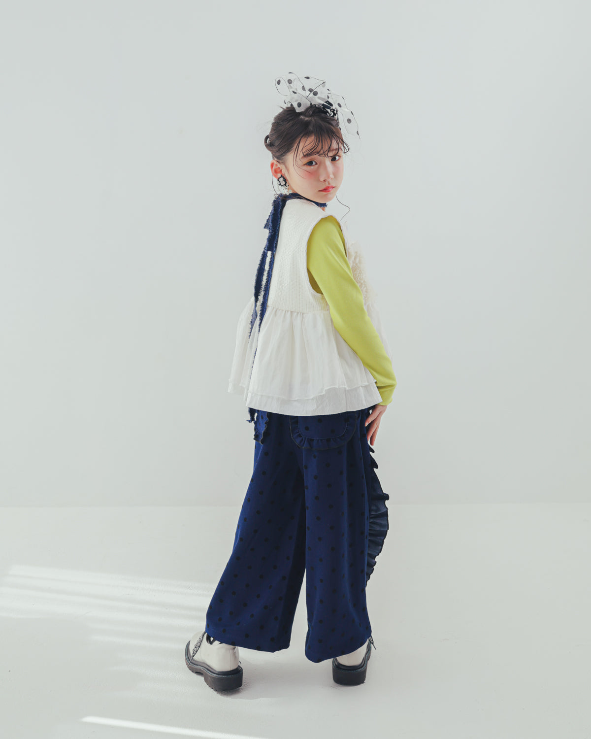 フロッキードットフリルワイドパンツ     [352-0903-1]
