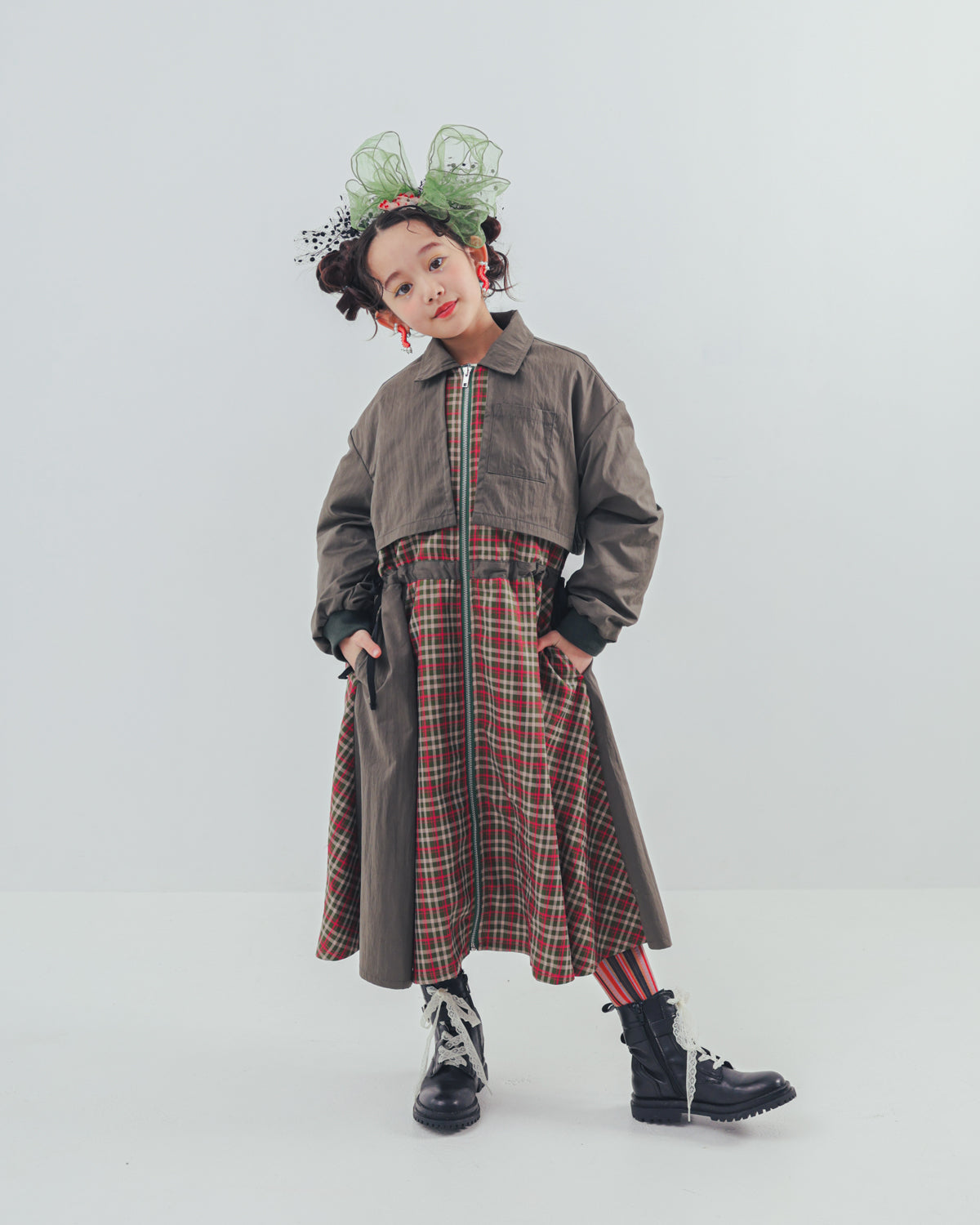 チェックzipperジャケットワンピース   [352-0101-1]