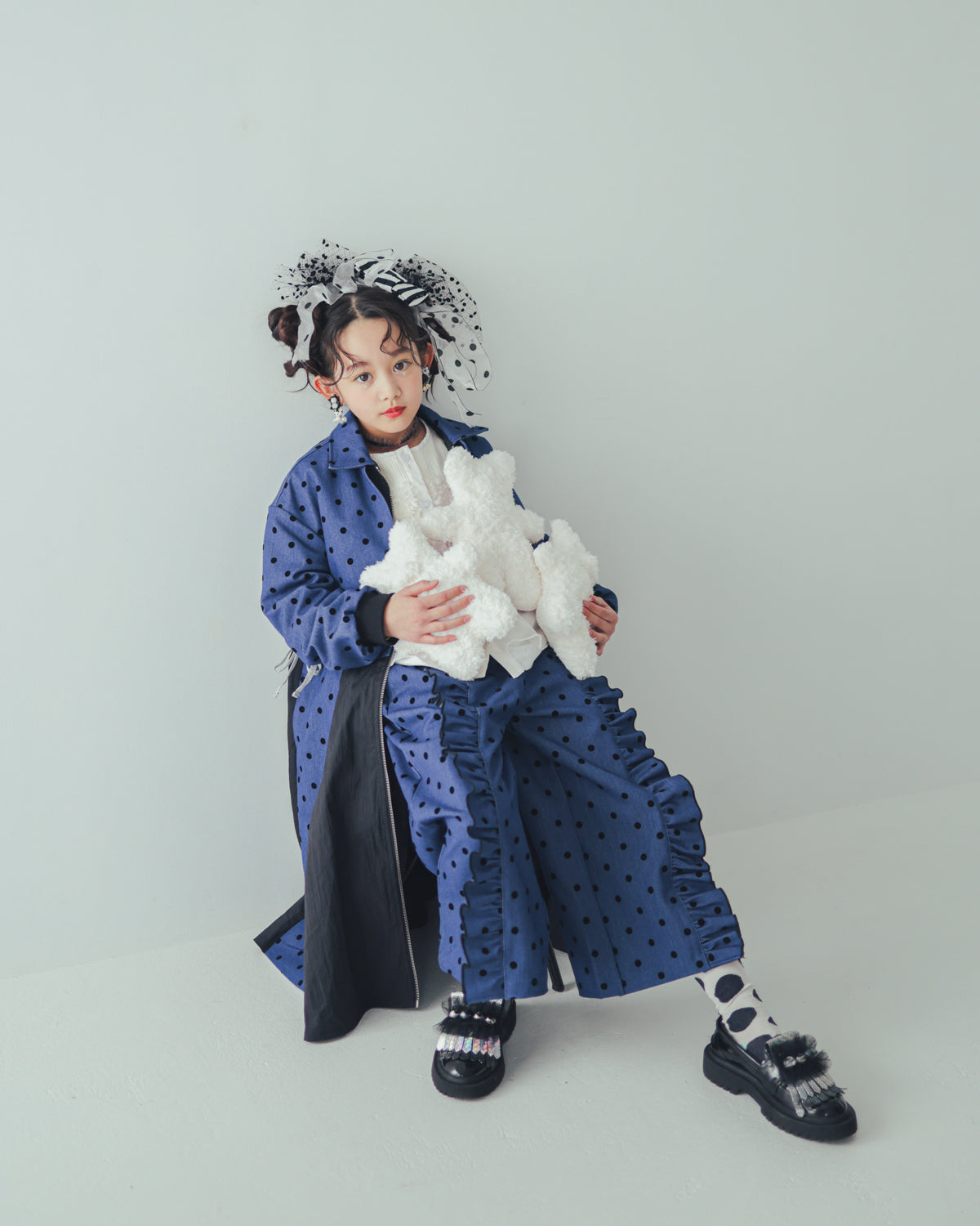 フロッキードットフリルワイドパンツ     [352-0903-1]