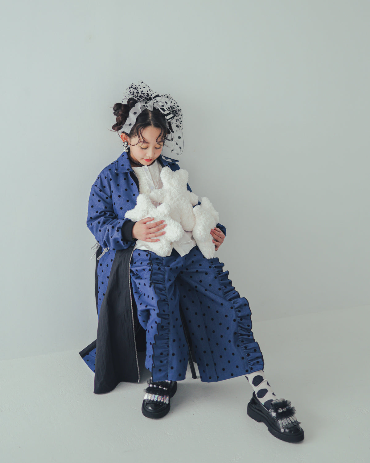 フロッキードットフリルワイドパンツ     [352-0903-1]