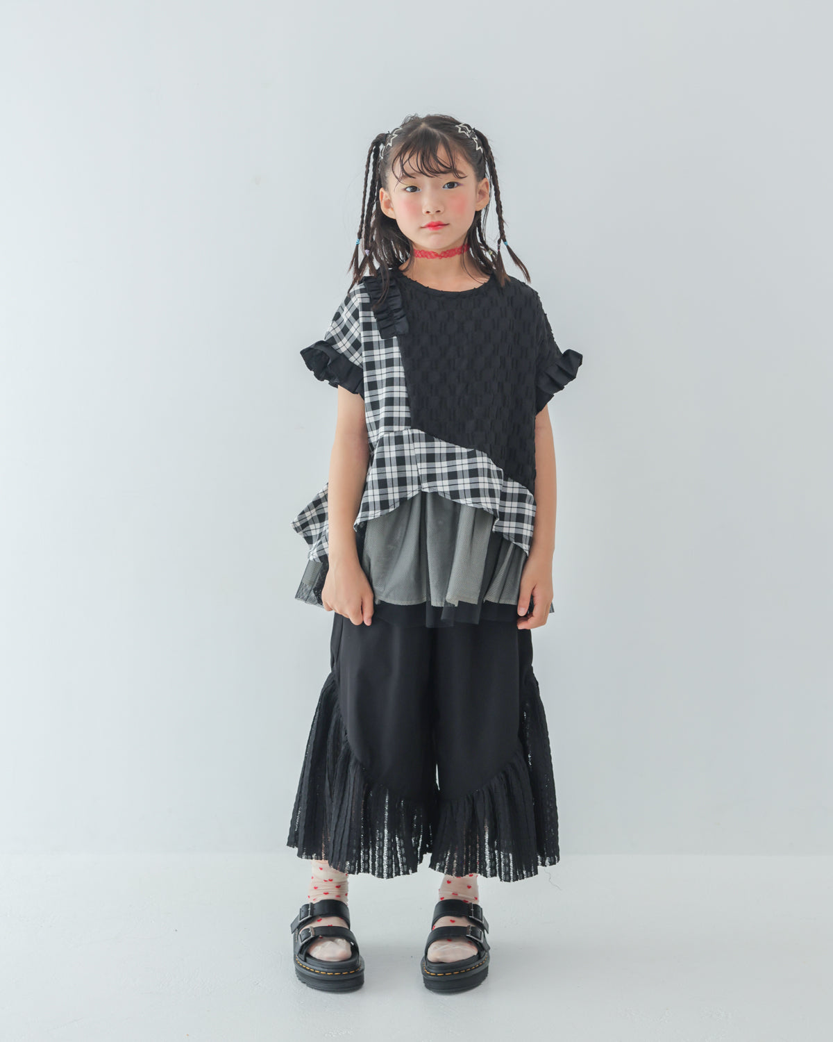 チェックヘムプリーツレイヤードブラウス [ 162-0605-1]