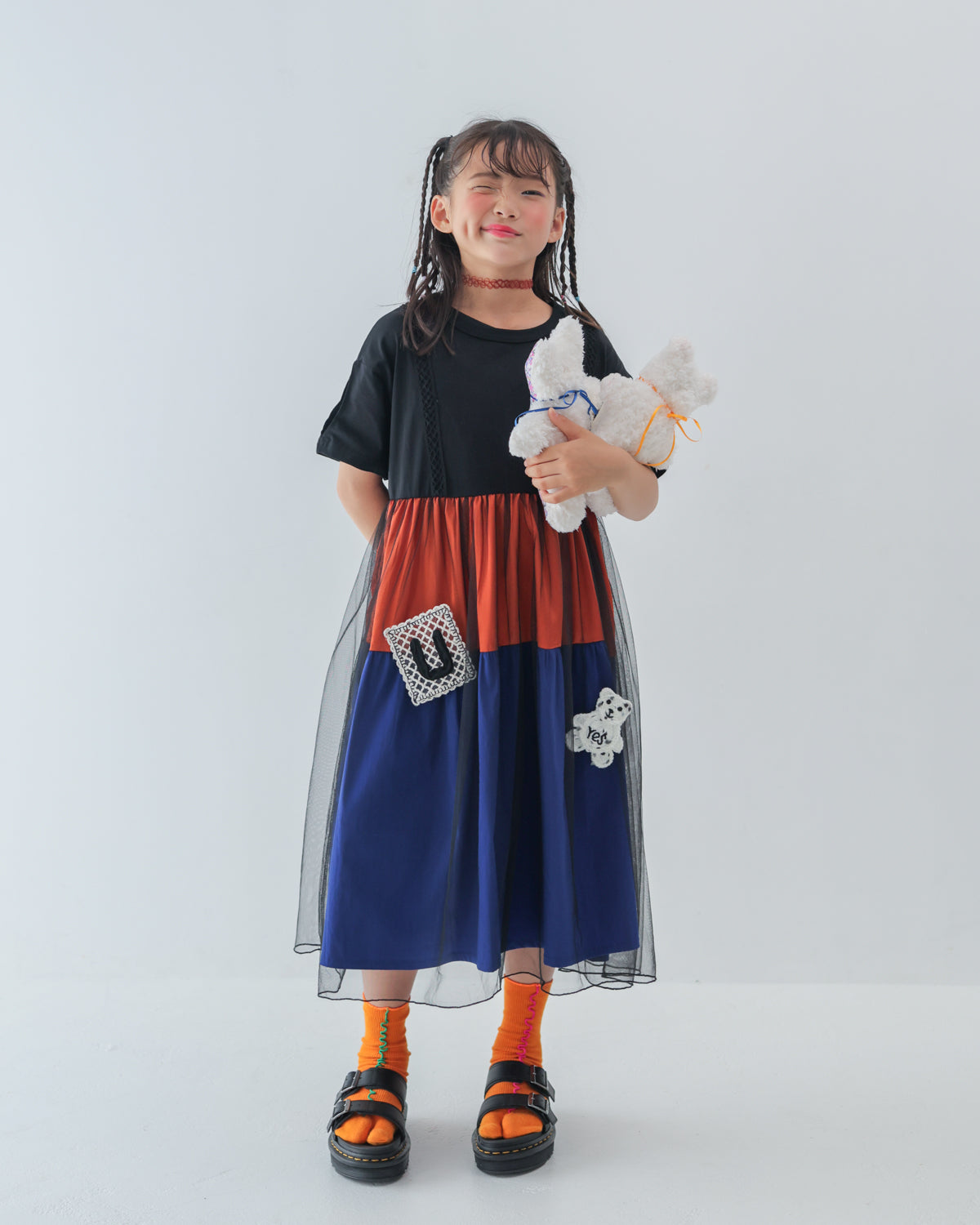 アップリケカラフルティアードワンピース [162-0105-1]